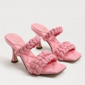 Sam Edelman Meghan Braided High Heel Sandals Cactus Pink Size 7 Leather Mules